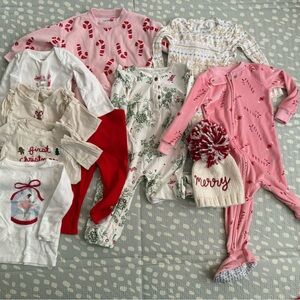 Festive Christmas Baby Pajamas and outfit Set - Pink, Red, White